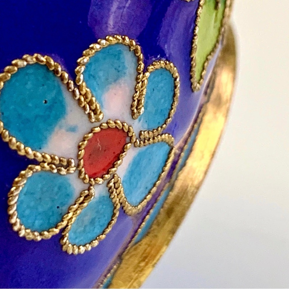 Vintage China Bronze Cloisonne Enamel Flower Dynasty Palace Regis Ashtray - Picture 9 of 12
